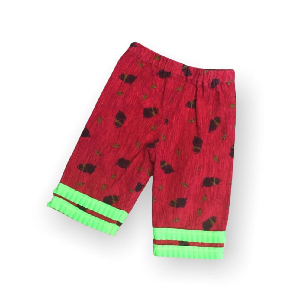 Handmade Girls Pants Size 6-12 Months Red Lime Flannel Bear Pig Print‎